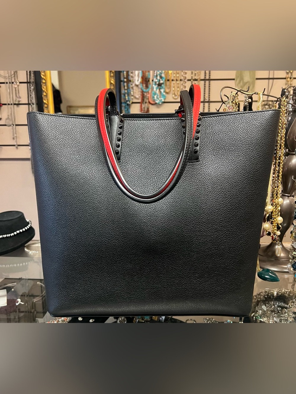 Christian Louboutin Black Tote with Red-Trim Handles